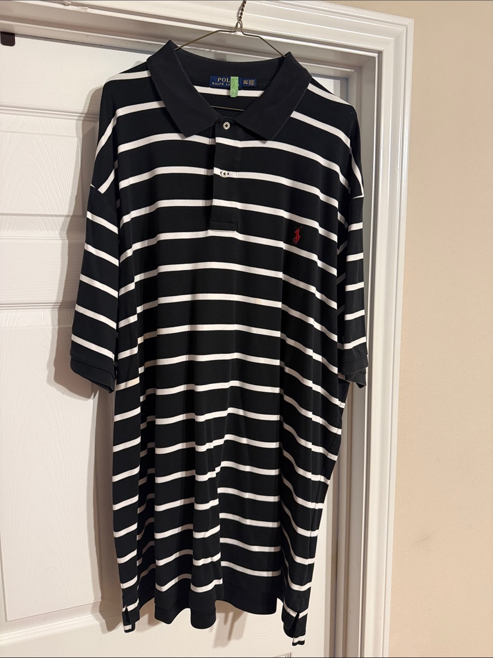 Polo by Ralph Lauren Black & White Striped Polo with Red Logo
